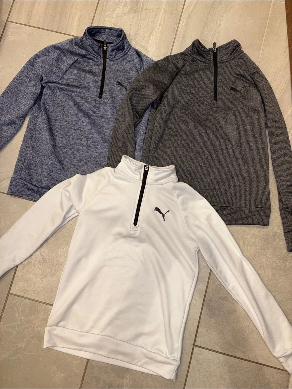 Puma Boys Zip-Front Sweatshirt top - White, Heather Gray, Heather Blue Large 14